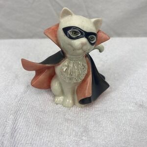 Lenox Porcelain Vampire Cat Halloween Figurine Black Orange Cape Mask 3.25"